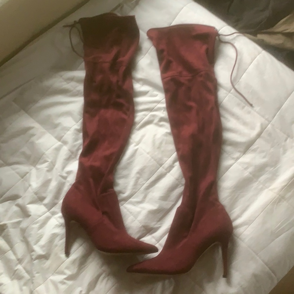 Maroon Aldo thigh high boots